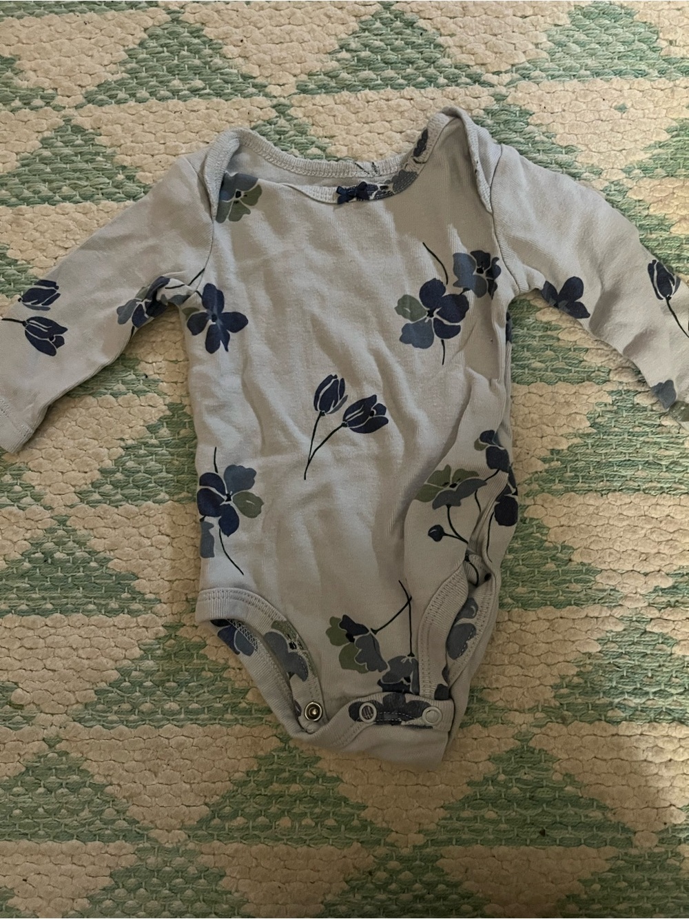 Carter's Light Blue Floral Long-Sleeve Baby One-Piece